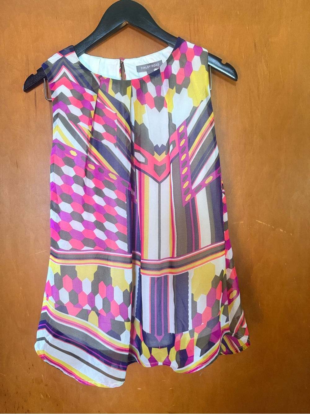 Tinley Road Multicolor Geometric Sleeveless Top - Pink, Yellow, Purple, Brown